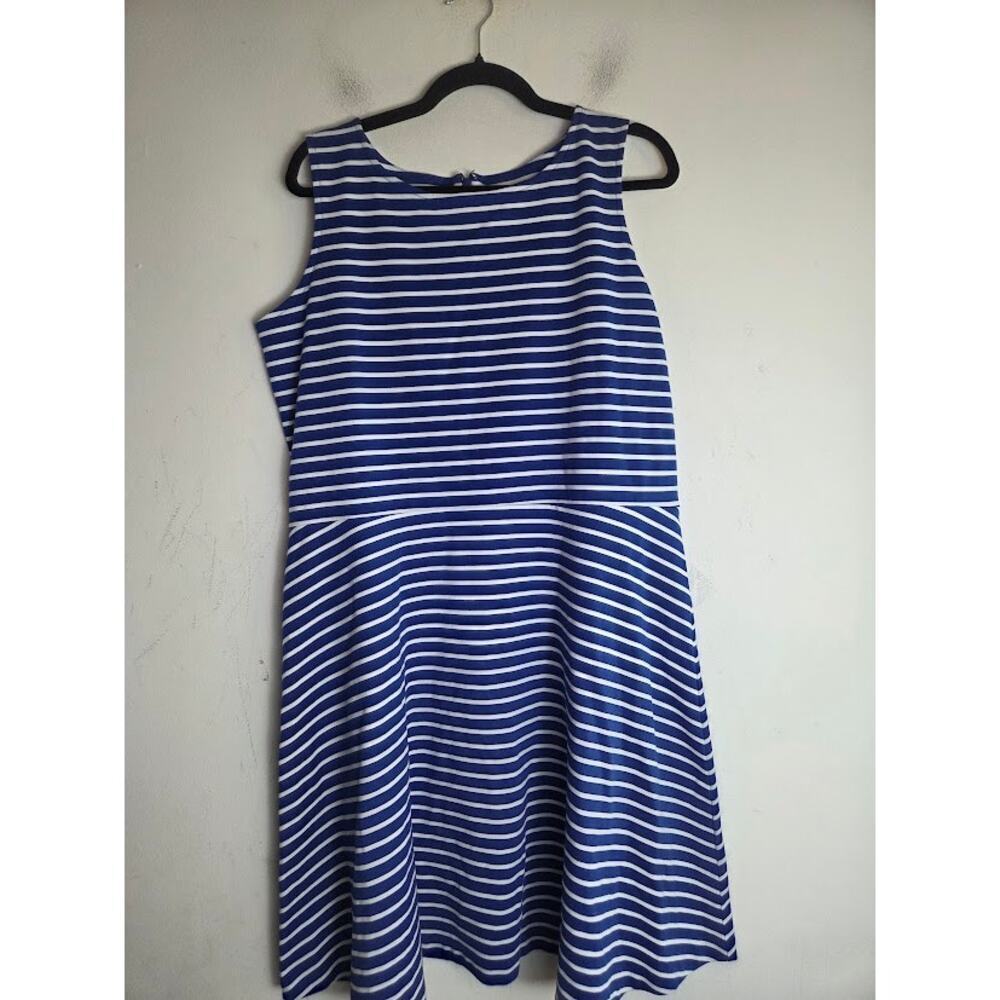 Talbots "Edie" Blue & White Stripe Fit & Flare Knit Sleeveless Dress size 1X